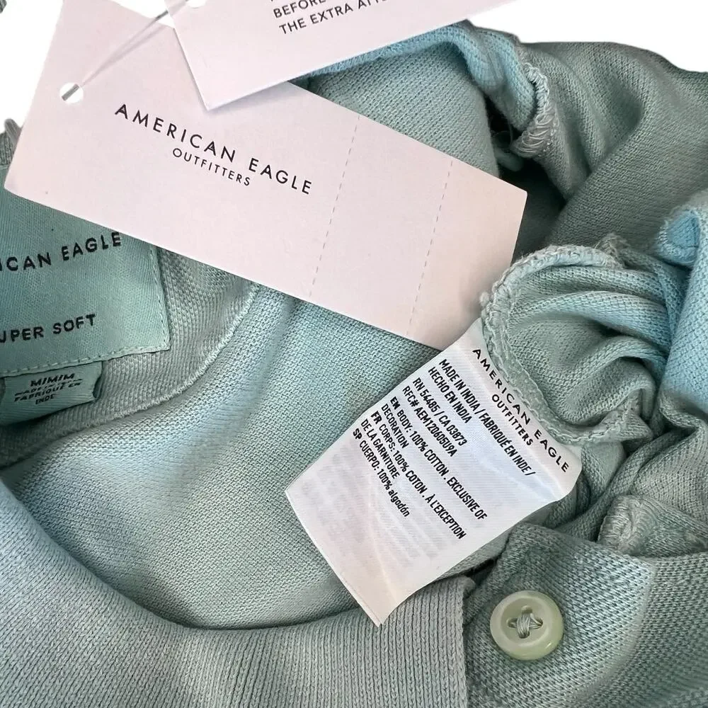 American Eagle Men’s Super Soft Polo Shirt Size Medium Seafoam NWT - Picture 8 of 8